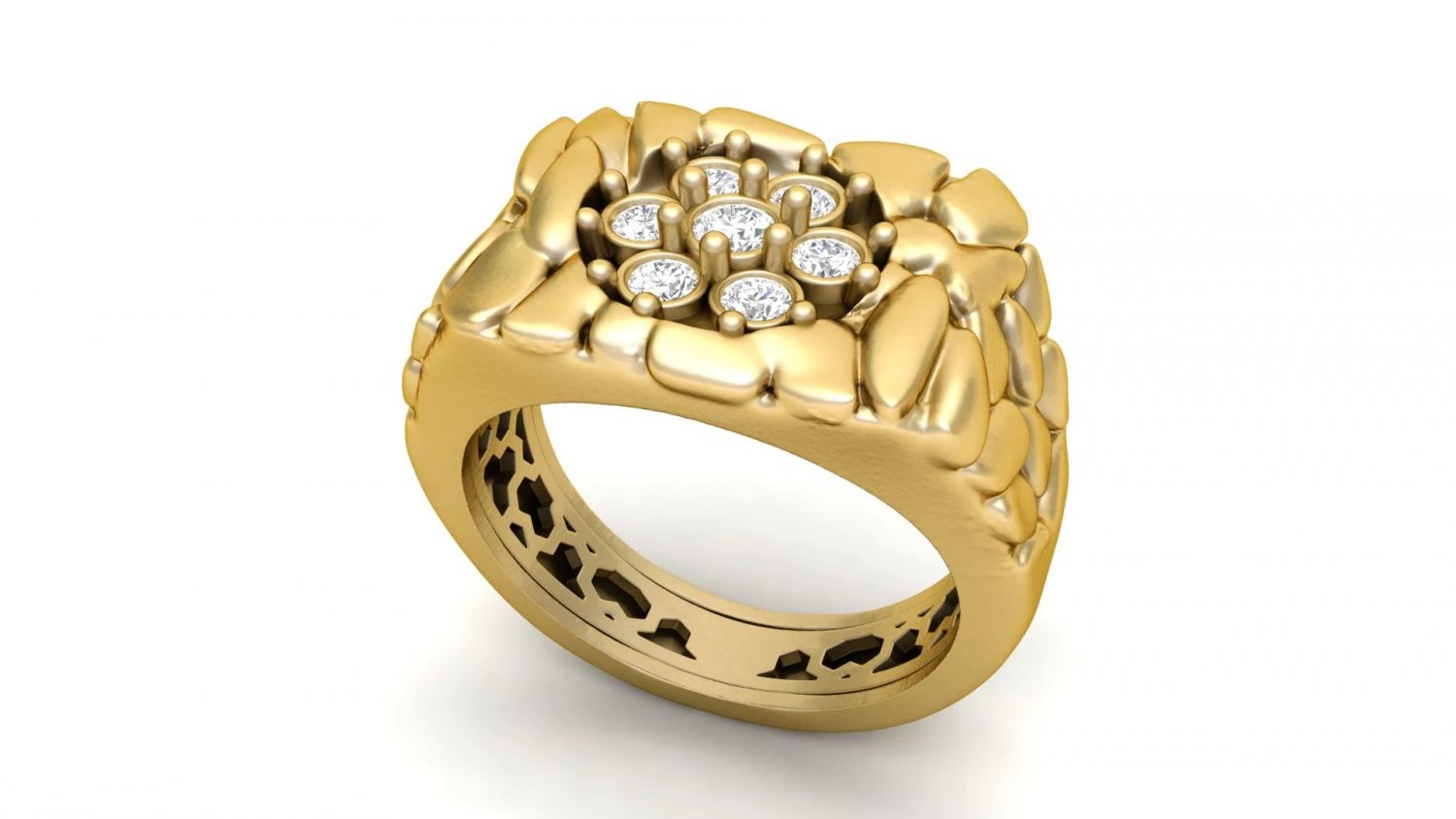 gents diamond nugget ring 09 3D Print Model .c4d .max .obj .3ds .fbx .stl .blend 