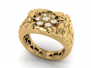 gents diamond nugget ring 09 3D 打印模型