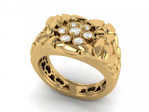 gents diamond nugget ring 09 3D Print Model