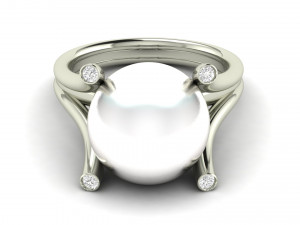 pearl diamond engagement ring 3D Baskı Modeli