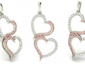 प्यारा फ़िलिग्री डबल हार्ट डायमंड पेंडेंट 3D प्रिंट मॉडल