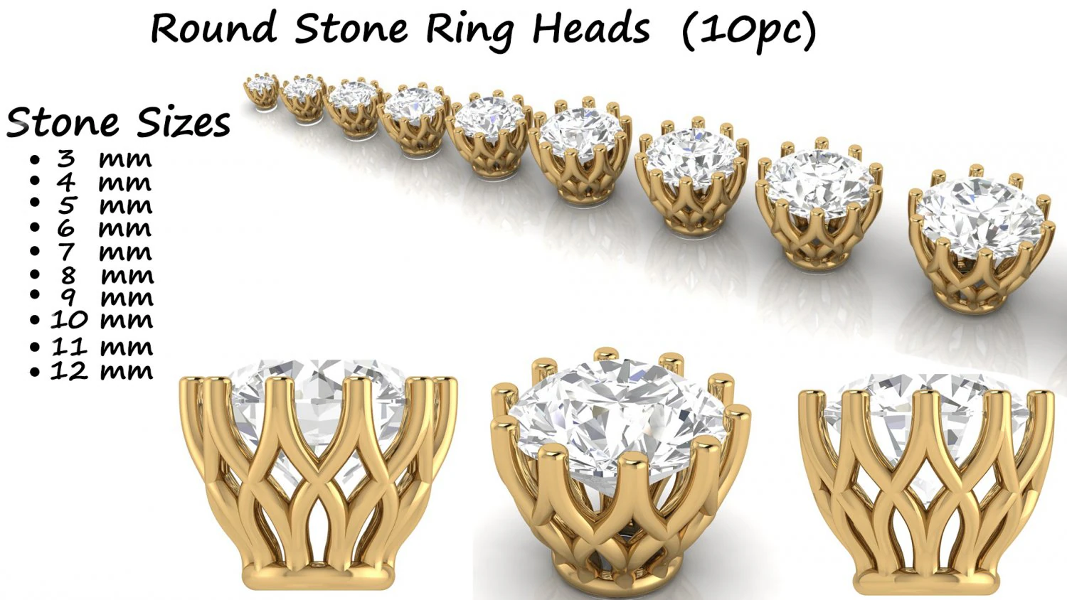 ring heads type 2 - 10pc 3D Print Model .c4d .max .obj .3ds .fbx .stl .blend 
