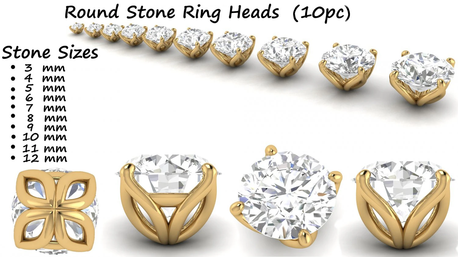 ring heads type 8 - 10pc 3D Print Model .c4d .max .obj .3ds .fbx .stl .blend 