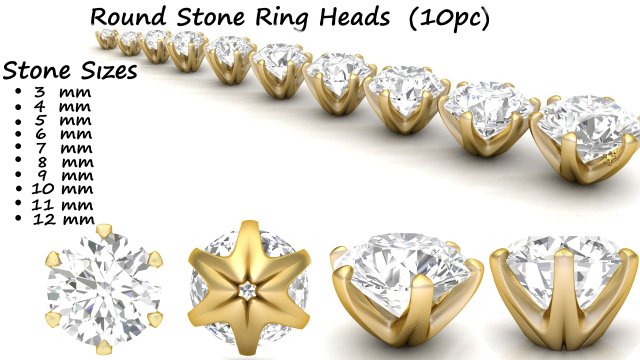 ring heads type 9 - 10pc 3D Print Model .c4d .max .obj .3ds .fbx .stl .blend 