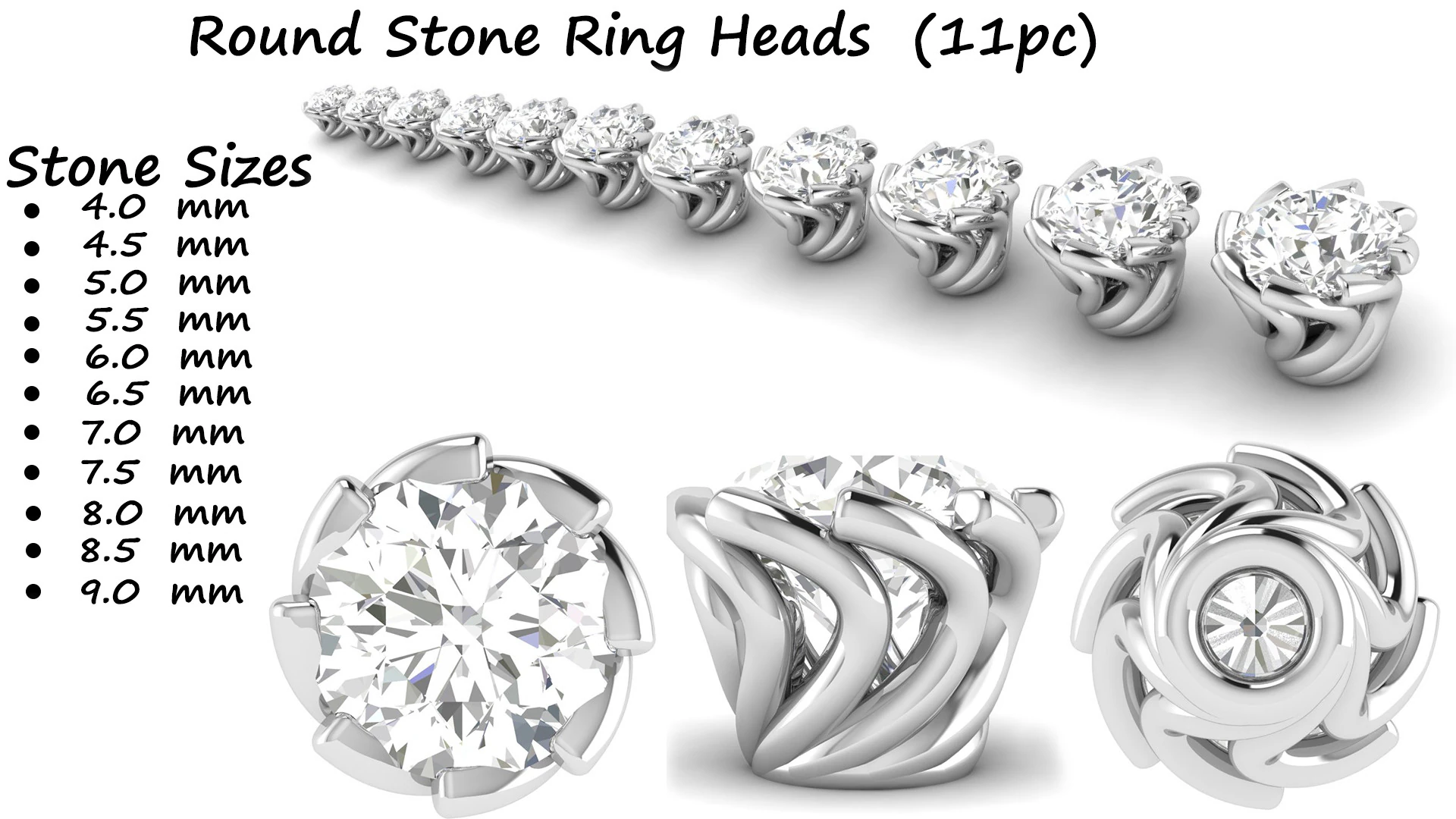 Ring Heads Type 16 -11pc 3D Print Model .c4d .max .obj .3ds .fbx .stl .blend