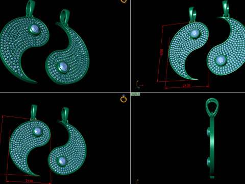 Diamond Ying and Yang Separate Hip-hop Pendants 3D प्रिंट मॉडल