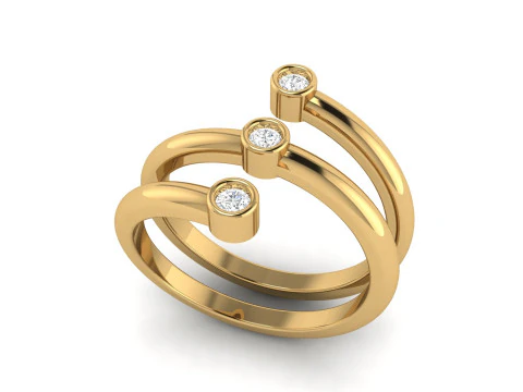 Кільце з спіральним діамантом із 3 каменями 3D Принт Модель