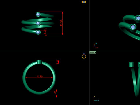 Spiral 3 Stone Diamond Ring 3D 打印模型
