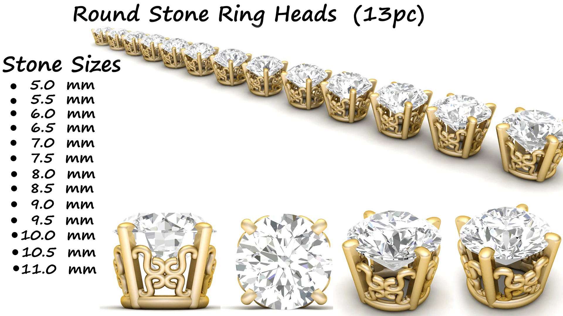 Ring Heads Type 13 -13pc 3D Print Model .c4d .max .obj .3ds .fbx .stl .blend 