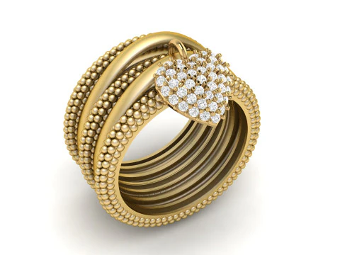 Bead Bubble Ring with Heart Charm 3D Print Model