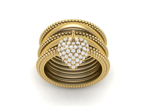 Bead Bubble Ring with Heart Charm 3D Print Model
