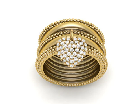 Bead Bubble Ring with Heart Charm 3D Print Model