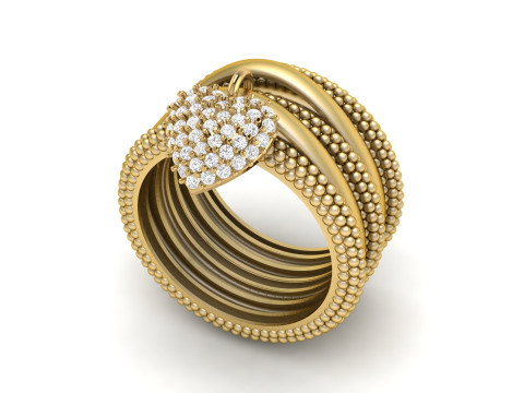 Bead Bubble Ring with Heart Charm 3D Print Model