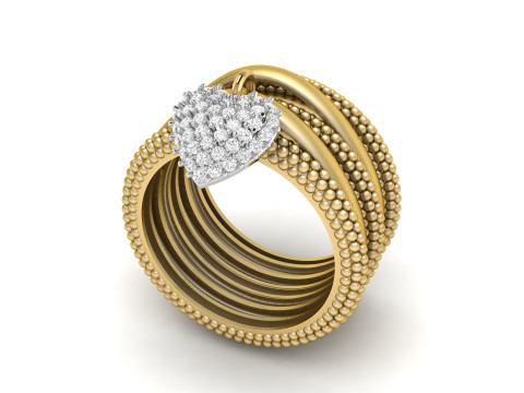 Bead Bubble Ring with Heart Charm 3D Print Model
