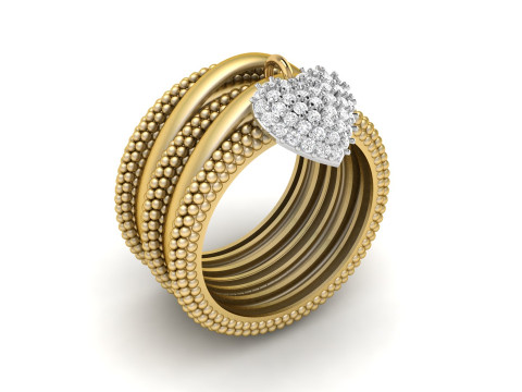 Bead Bubble Ring with Heart Charm 3D Print Model