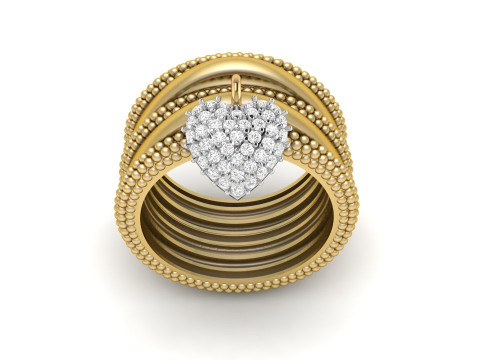 Bead Bubble Ring with Heart Charm 3D Print Model