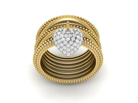 Bead Bubble Ring with Heart Charm 3D Print Model