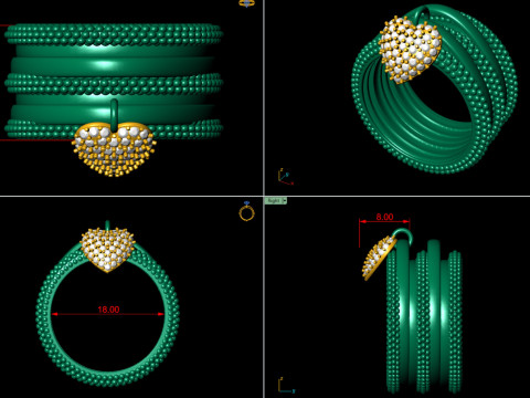 Bead Bubble Ring with Heart Charm 3D Print Model
