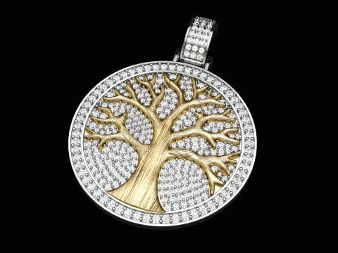 Diamond Tree Medallion Pendant 3D Print Model