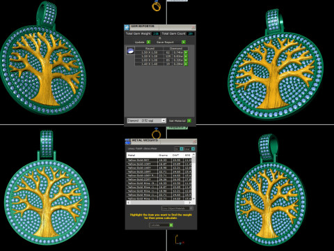 Diamond Tree Medallion Pendant 3D Print Model