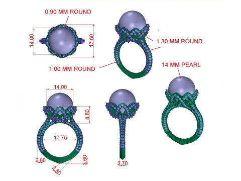 Sea Pearl Cocktail Engagement Ring 3D Принт Модель