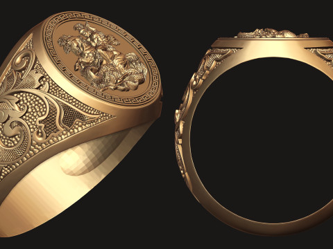 Saint George Relief Gents Signet Ring 3D 프린트 모델