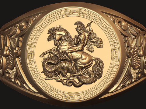 Saint George Relief Gents Signet Ring 3D 프린트 모델