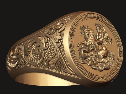 Saint George Relief Gents Signet Ring 3D 프린트 모델