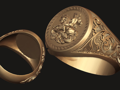 Saint George Relief Gents Signet Ring 3D 프린트 모델