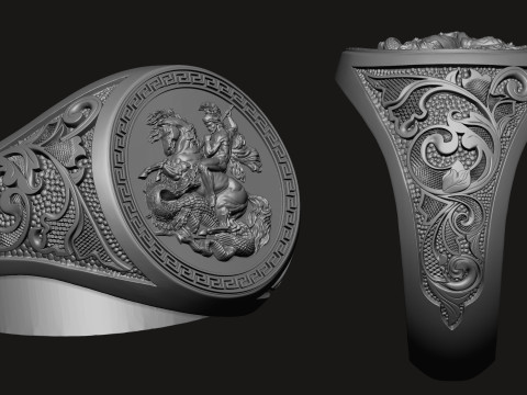 Saint George Relief Gents Signet Ring 3D 프린트 모델