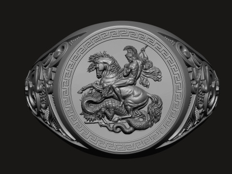 Saint George Relief Gents Signet Ring 3D 프린트 모델