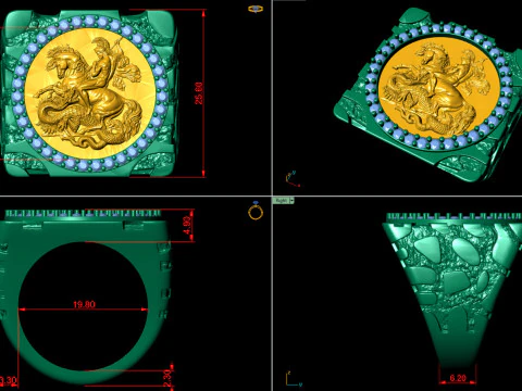 Saint George Gold Nugget RING 3D Print Model