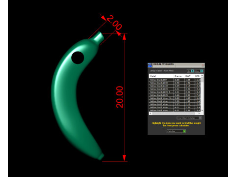 Gold Banana Fruit Pendant 3D-printmodel