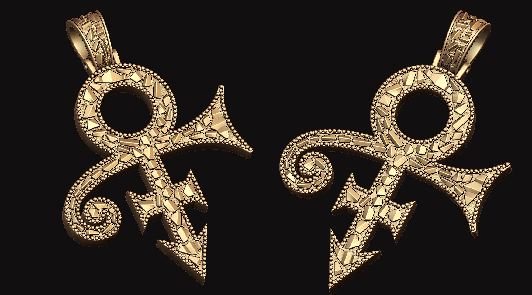 Eye of Horus Ankh Cross Nugget Pendant 3D Print Model .c4d .max .obj .3ds .fbx .stl .blend 