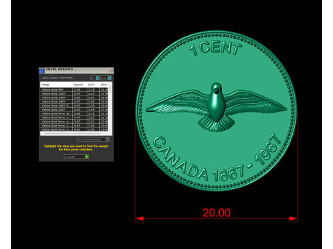 1 CENT CANADA COIN 3D Принт Модель
