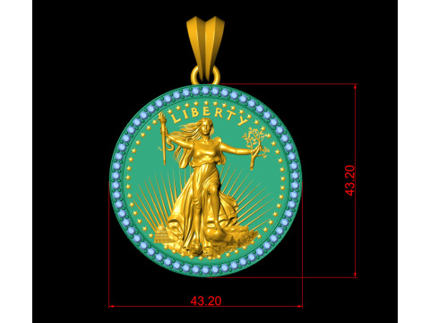10 US Dollar Liberty Coin Diamond Pendant Modelo de Impressão 3D
