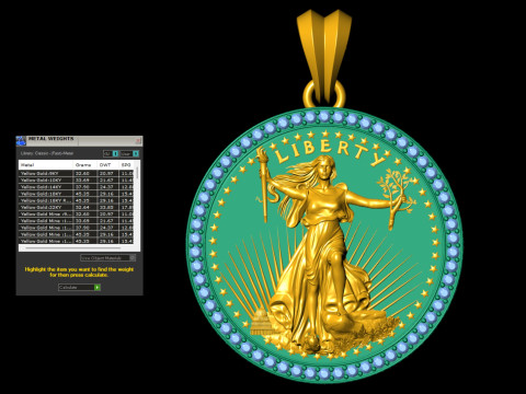 10 US Dollar Liberty Coin Diamond Pendant Modelo de Impressão 3D