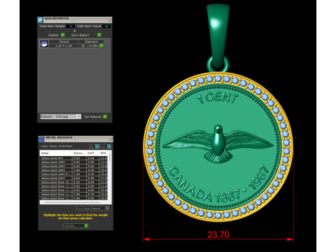 1 CENT CANADA COIN Diamond Pendant Modèles 3D en vedette