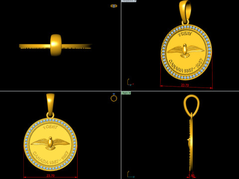 1 CENT CANADA COIN Diamond Pendant Modèles 3D en vedette