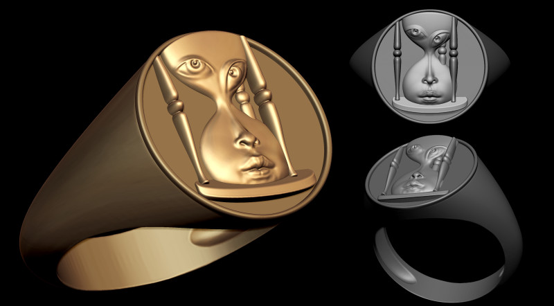 Faceless Time Sand Clock Ring 3D 프린트 모델 .c4d .max .obj .3ds .fbx .stl .blend