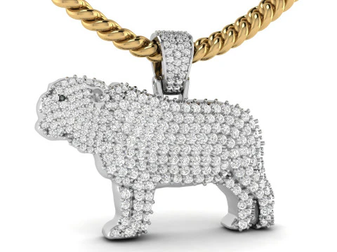 다이아몬드 박힌 개 퍼그 펜던트 3D 프린트 모델