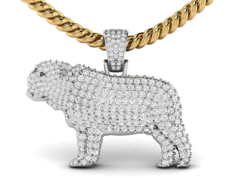 Diamond Studded Dog Pug Pendant 3D Print Model