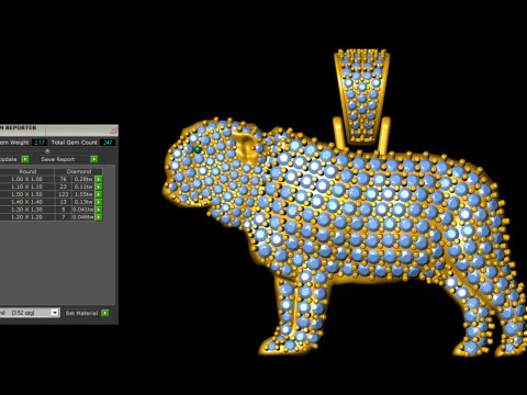 Diamond Studded Dog Pug Pendant 3D Print Model