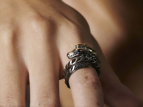 Anel masculino Dragon Legend Naga Coil Blaked Modelo de Impressão 3D