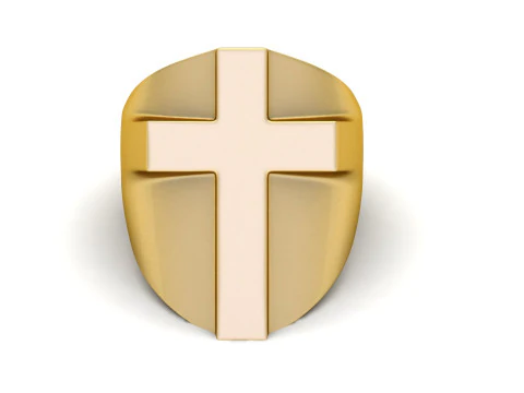 Plain Gold Jesus Plus Cross Ring 3D Print Model