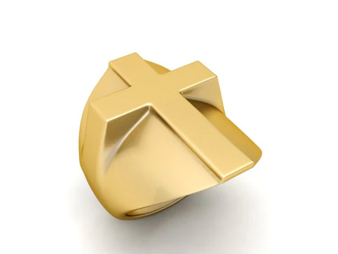 Plain Gold Jesus Plus Cross Ring 3D Print Model