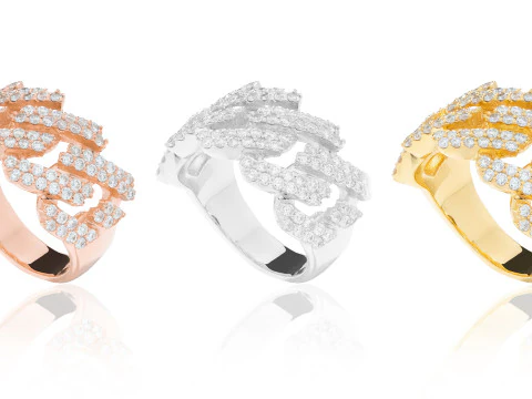 Square Cuba Chain Diamond Ring 3D Print Model