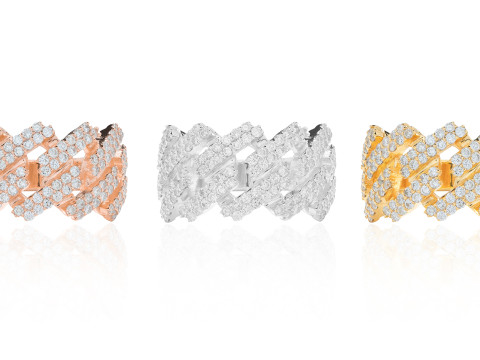 Square Cuba Chain Diamond Ring 3D Baskı Modeli