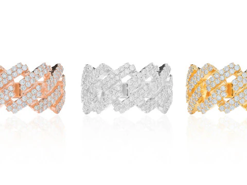 Square Cuba Chain Diamond Ring 3D Print Model
