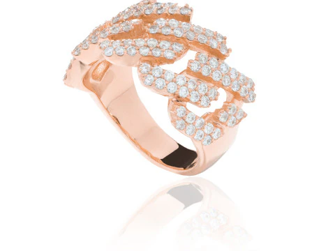 Square Cuba Chain Diamond Ring 3D Print Model